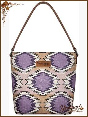 Western Aztec Print Canvas Hobo Bag with Wide Strap
